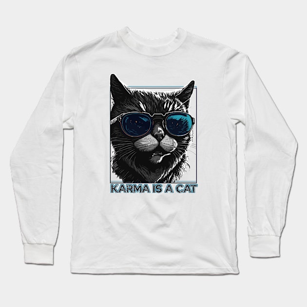 karma is cat - retro Long Sleeve T-Shirt by HocheolRyu